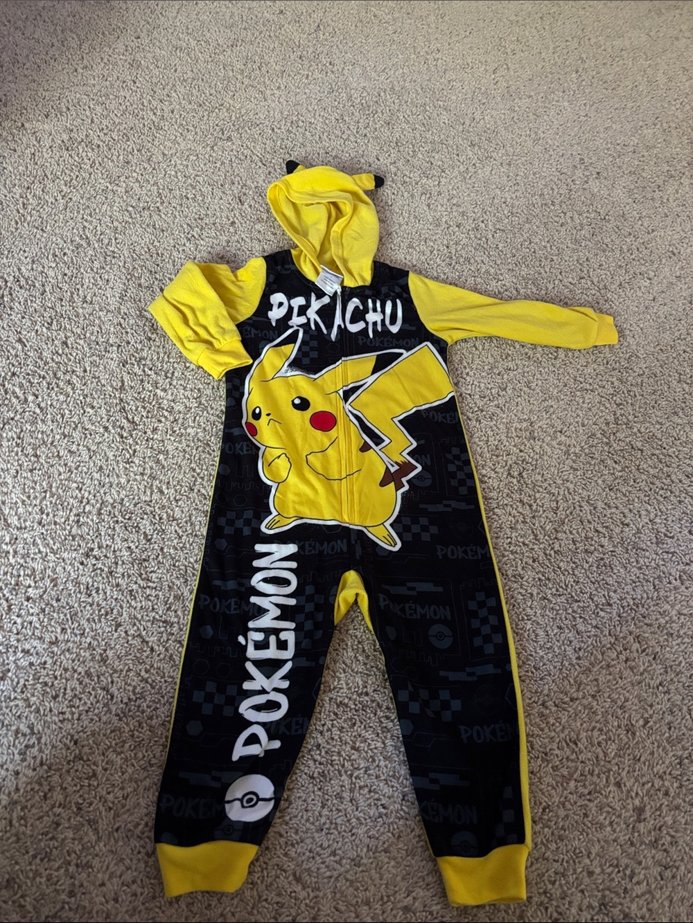Pokemon Yellow & Black Pikachu Kids One-Piece Footie Hoodie